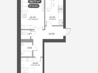 2-комн., 58.77 м², 9/17 этаж