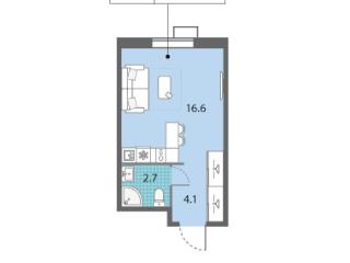 Студия, 23.4 м², 23/23 этаж