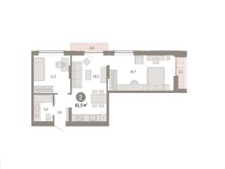 2-комн., 61.5 м², 6/25 этаж