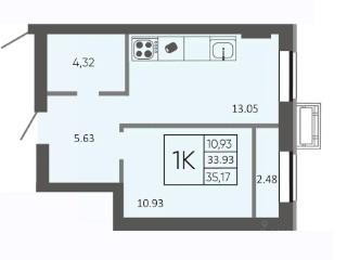 1-комн., 35.17 м², 2/4 этаж
