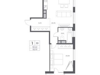 1-комн., 53.73 м², 4/12 этаж